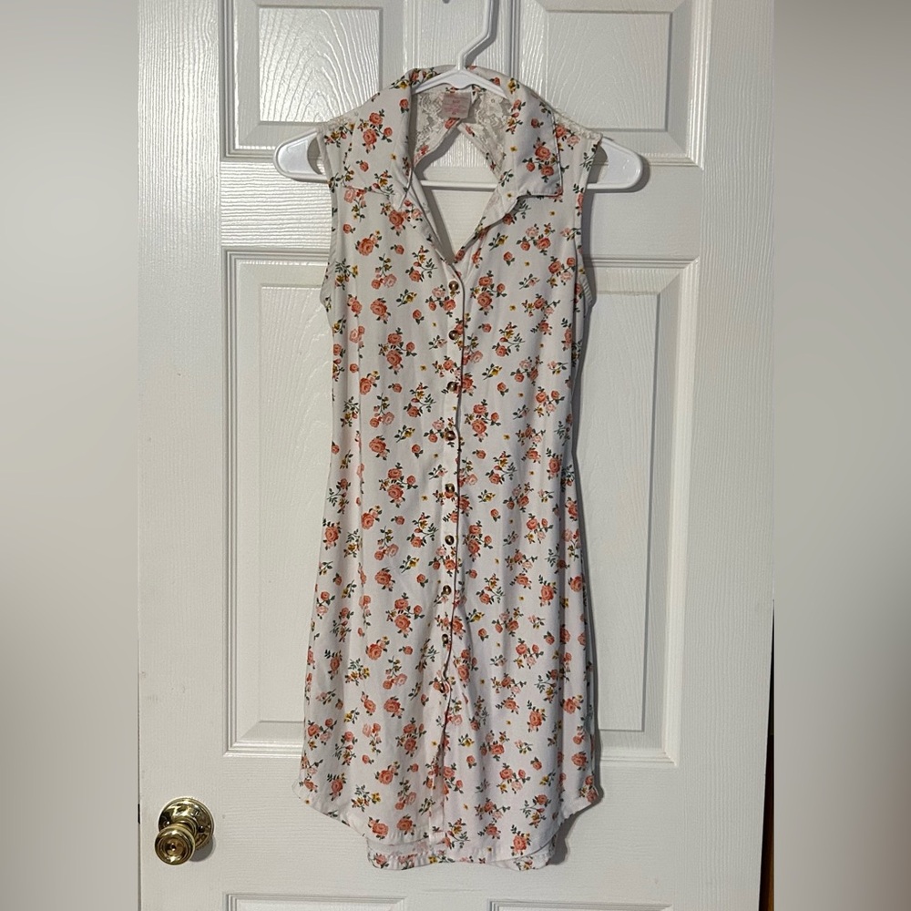 No Boundaries‎ Floral Button-Down Midi Dress - White and Orange
